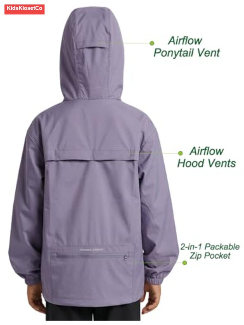 Kids Water-Resistant Nylon Rain Jacket Packable Hooded Windbreaker - Picture 3 of 6